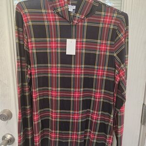 J. Crew Red And Black Plaid Long Sleeve Turtle Neck Light Weight